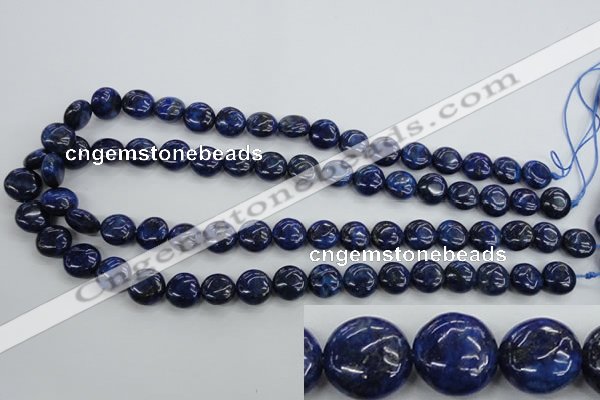 CNL924 15.5 inches 12mm flat round natural lapis lazuli gemstone beads