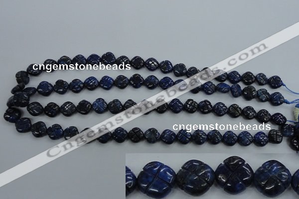 CNL991 15.5 inches 10mm carved flower natural lapis lazuli gemstone beads