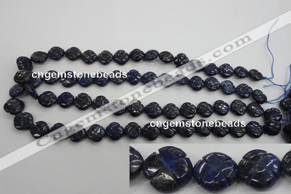 CNL993 15.5 inches 13mm carved flower natural lapis lazuli gemstone beads