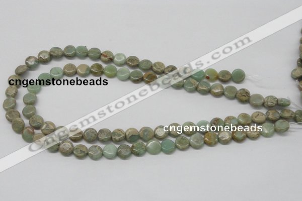 CNS09 16 inches 10mm flat round natural serpentine jasper beads