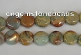 CNS189 15.5 inches 10mm flat round natural serpentine jasper beads