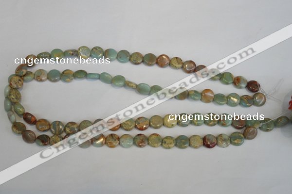 CNS189 15.5 inches 10mm flat round natural serpentine jasper beads