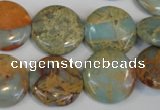 CNS190 15.5 inches 18mm flat round natural serpentine jasper beads