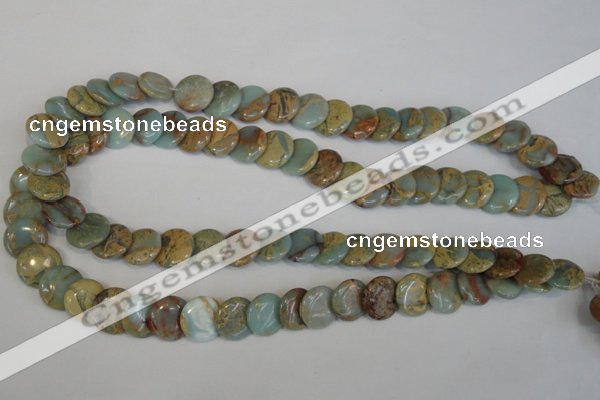 CNS191 15.5 inches 14mm flat round natural serpentine jasper beads