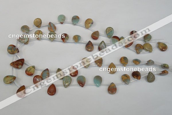 CNS199 Top-drilled 10*14mm flat teardrop natural serpentine jasper beads