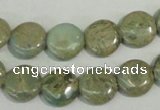 CNS230 15.5 inches 12mm flat round natural serpentine jasper beads