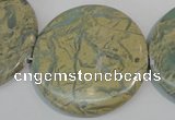 CNS238 15.5 inches 50mm flat round natural serpentine jasper beads