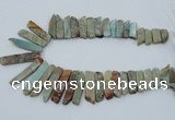 CNS300 Top drilled 10*25mm - 12*50mm sticks serpentine jasper beads