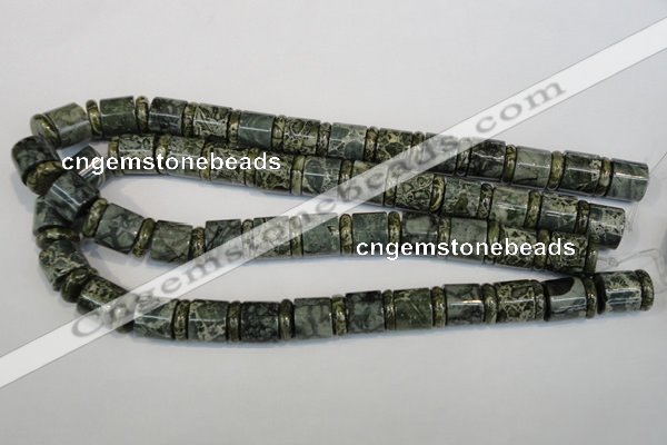 CNS418 15.5 inches 4*14mm rondelle & 12*14mm tube serpentine jasper beads