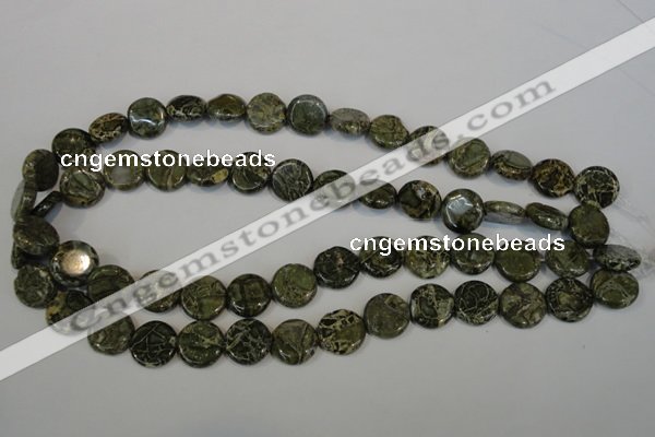 CNS520 15.5 inches 14mm flat round natural serpentine jasper beads