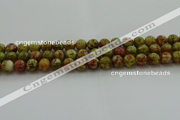 CNS604 15.5 inches 12mm round green dragon serpentine jasper beads