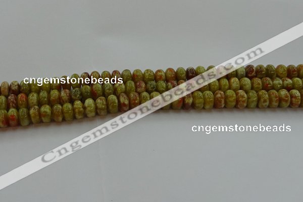 CNS612 15.5 inches 6*10mm rondelle green dragon serpentine jasper beads