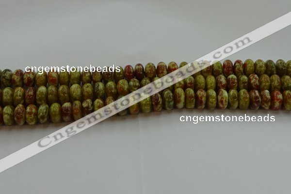 CNS613 15.5 inches 7*12mm rondelle green dragon serpentine jasper beads