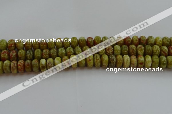 CNS614 15.5 inches 8*14mm rondelle green dragon serpentine jasper beads