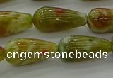 CNS618 15.5 inches 8*16mm teardrop green dragon serpentine jasper beads