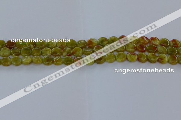 CNS619 15.5 inches 8mm flat round green dragon serpentine jasper beads