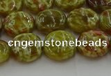 CNS623 15.5 inches 12mm flat round green dragon serpentine jasper beads