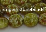 CNS624 15.5 inches 15mm flat round green dragon serpentine jasper beads