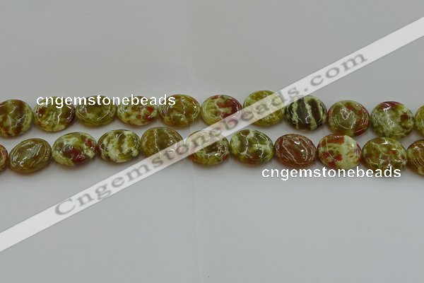 CNS625 15.5 inches 18mm flat round green dragon serpentine jasper beads