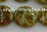 CNS627 15.5 inches 25mm flat round green dragon serpentine jasper beads