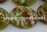 CNS629 15.5 inches 35mm flat round green dragon serpentine jasper beads