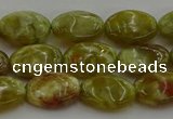 CNS631 15.5 inches 10*14mm oval green dragon serpentine jasper beads