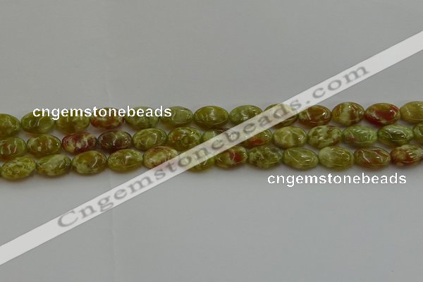 CNS631 15.5 inches 10*14mm oval green dragon serpentine jasper beads