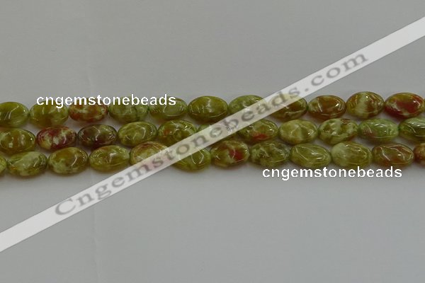 CNS632 15.5 inches 12*16mm oval green dragon serpentine jasper beads
