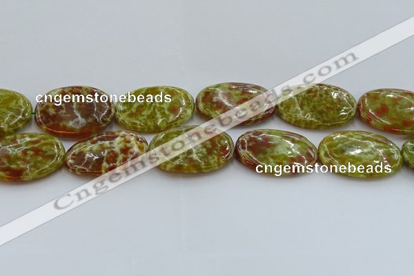 CNS638 15.5 inches 30*40mm oval green dragon serpentine jasper beads