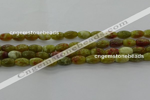 CNS641 15.5 inches 7*12mm rice green dragon serpentine jasper beads