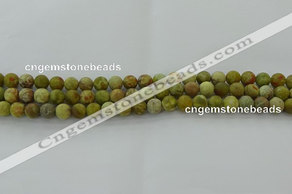 CNS650 15.5 inches 6mm round matte green dragon serpentine jasper beads