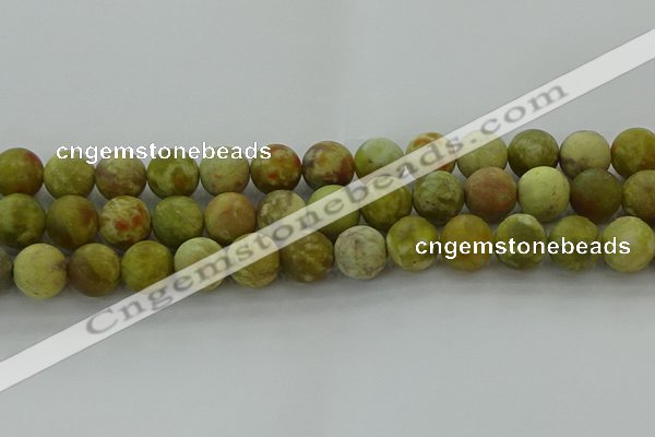 CNS654 15.5 inches 14mm round matte green dragon serpentine jasper beads