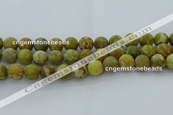 CNS655 15.5 inches 16mm round matte green dragon serpentine jasper beads