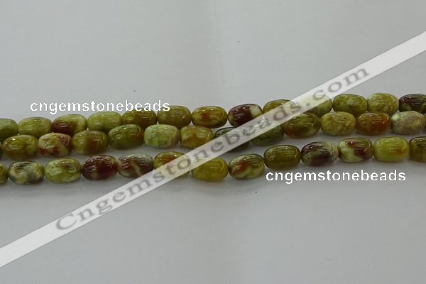 CNS661 15.5 inches 8*12mm drum green dragon serpentine jasper beads