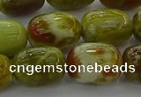 CNS662 15.5 inches 10*14mm drum green dragon serpentine jasper beads