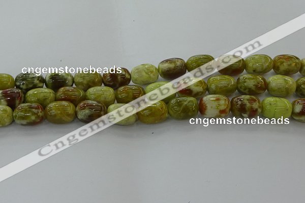 CNS662 15.5 inches 10*14mm drum green dragon serpentine jasper beads