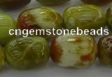 CNS663 15.5 inches 12*16mm drum green dragon serpentine jasper beads