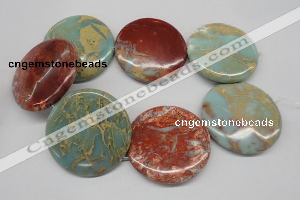 CNS88 15.5 inches 55mm flat round natural serpentine jasper beads