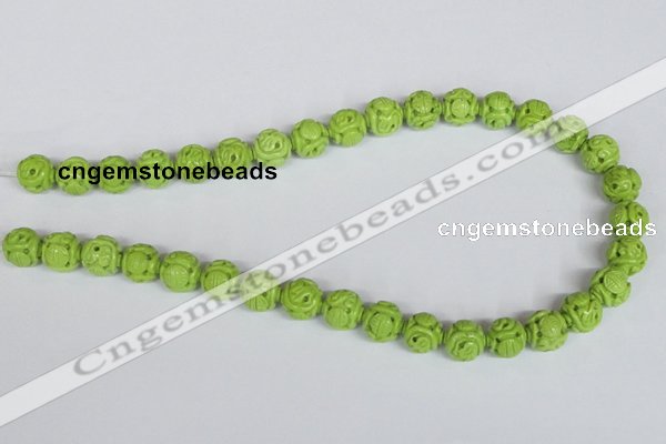 CNT08 16 inches 12mm carved round natural turquoise beads wholesale