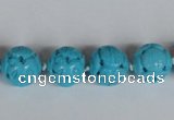 CNT09 16 inches 14mm carved round natural turquoise beads wholesale