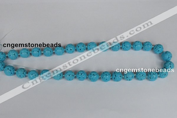 CNT09 16 inches 14mm carved round natural turquoise beads wholesale