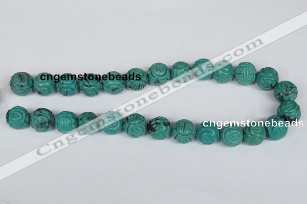 CNT32 16 inches 16mm carved round natural turquoise beads wholesale