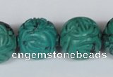 CNT33 16 inches 20mm carved round natural turquoise beads wholesale