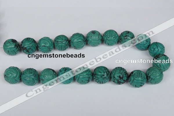 CNT33 16 inches 20mm carved round natural turquoise beads wholesale