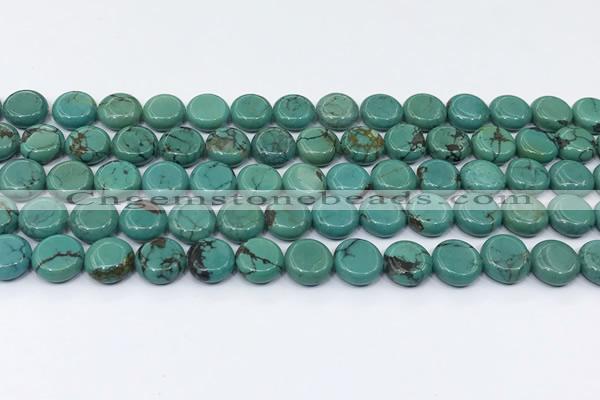 CNT560 15.5 inches 10mm flat round turquoise gemstone beads