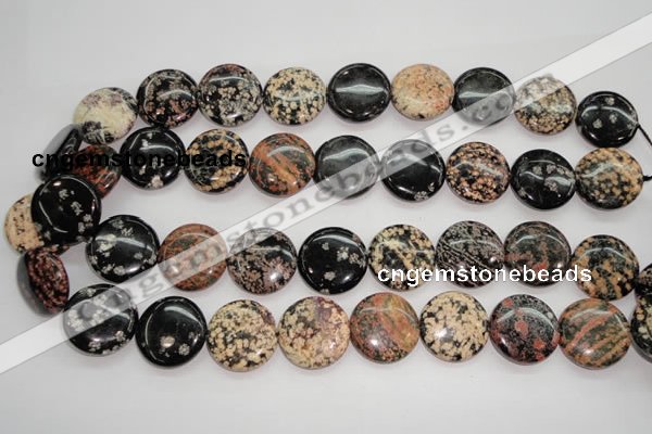 COB155 15.5 inches 20mm flat round snowflake obsidian beads