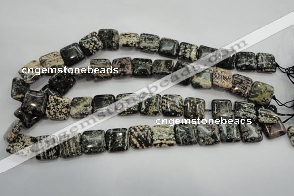 COB164 15.5 inches 16*16mm square snowflake obsidian beads