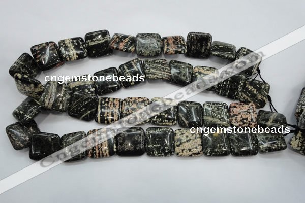 COB166 15.5 inches 20*20mm square snowflake obsidian beads