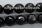 COB356 15.5 inches 14mm faceted round black obsidian beads