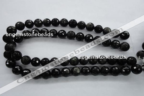 COB356 15.5 inches 14mm faceted round black obsidian beads